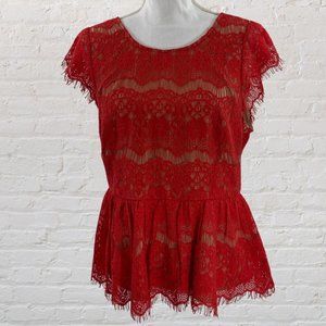 Coral Lace Overlay Maeve Peplum Blouse